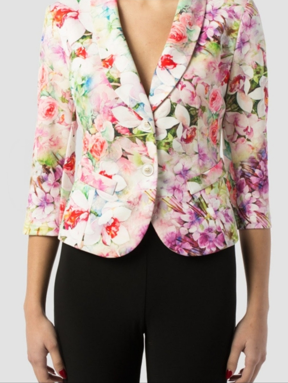 Joseph Ribkoff Floral Blazer 152645 Pastel 3/4 Sleeves Fitted Jacket Size 8 - Picture 13 of 13